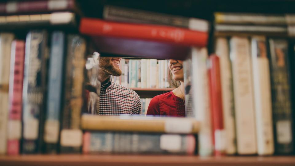 Library shelves and reading desks